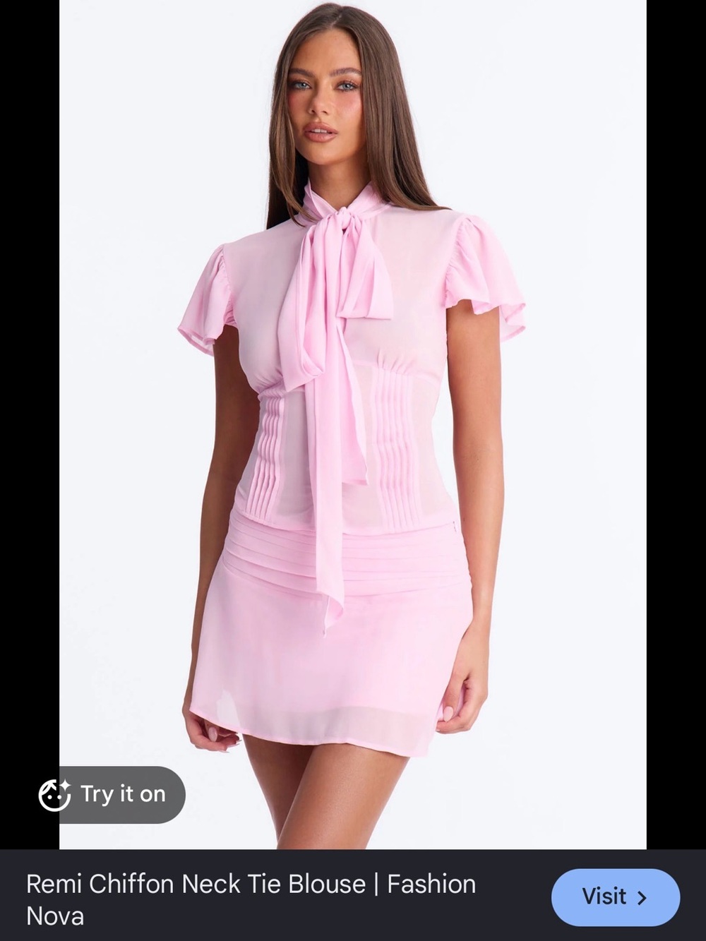 Fashion Nova Pink Chiffon Neck Tie Blouse and Skirt Set